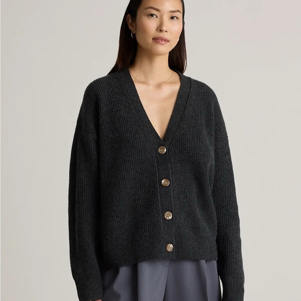 Quince Mongolian Cashmere Fisherman Cropped Cardigan Black